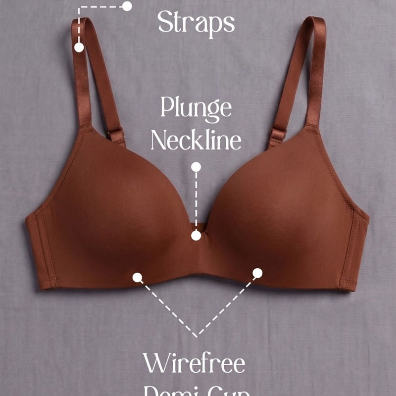 Brown Padded Wirefree Demi Cup Bra