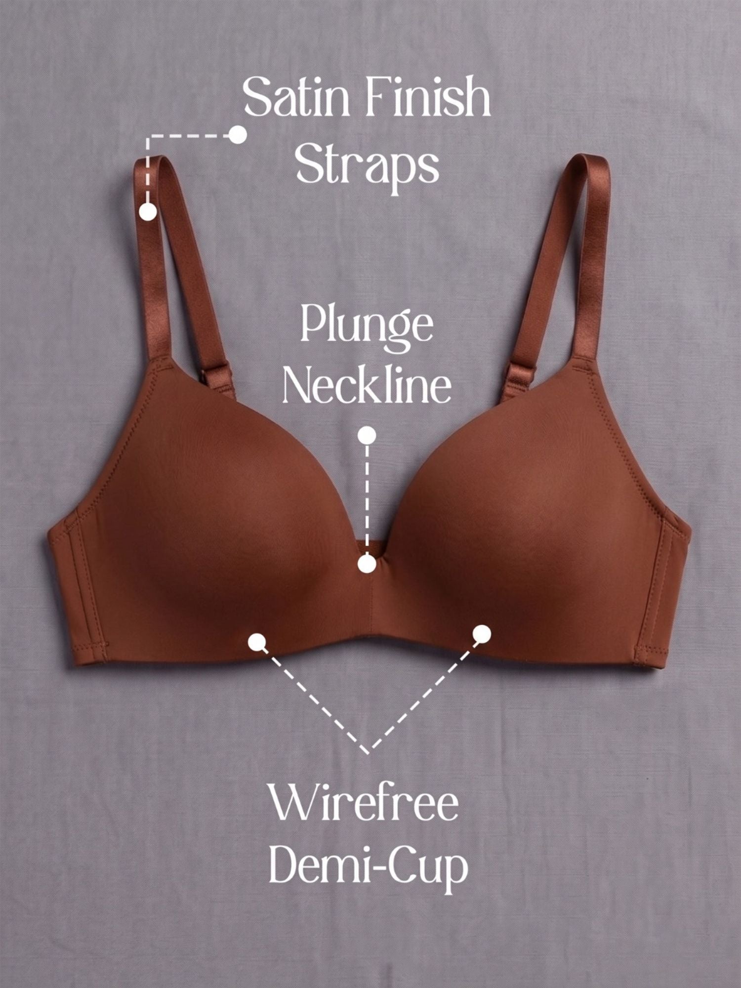 Brown Padded Wirefree Demi Cup Bra