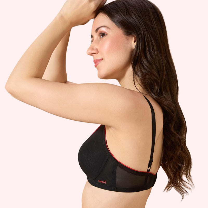 Miley Lace Trim Bra –  Wire-Free Comfort. Power Net, Super Soft Cups & Breathable Mesh Wings