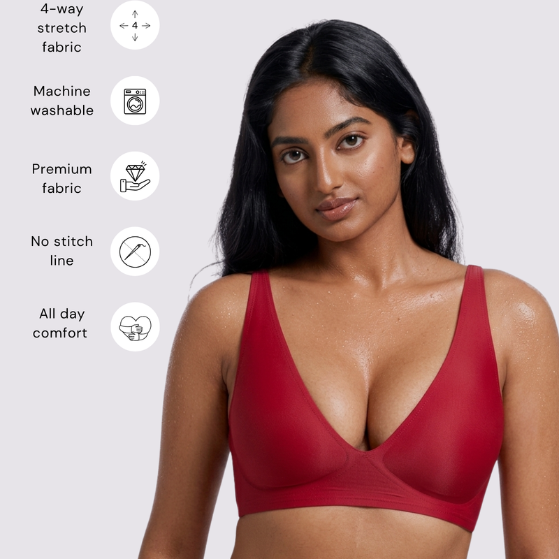 Cleo – Red Wireless Plunge Neck Bra