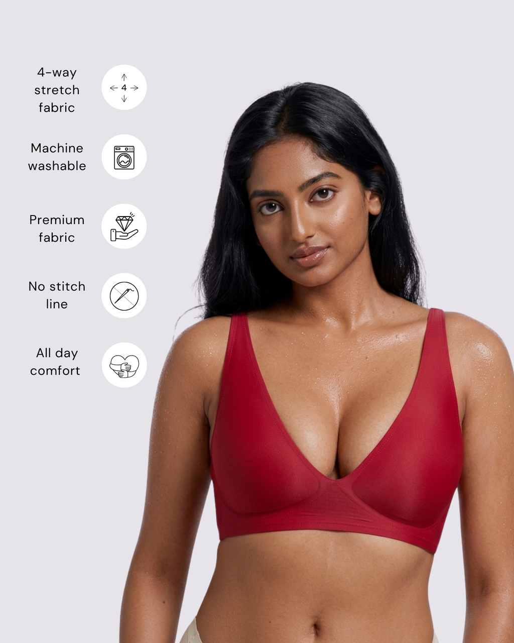 Cleo – Red Wireless Plunge Neck Bra