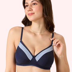 Valentine Cotton Bra – Lightly Padded, Wire-Free, Seamless Full Coverage T-Shirt Bra with Lace Trim