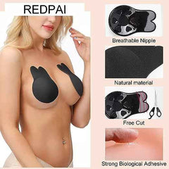 Brachy Black Sticky Adhesive Silicone Invisible Push Up Backless Strapless Nipple Cover Bra