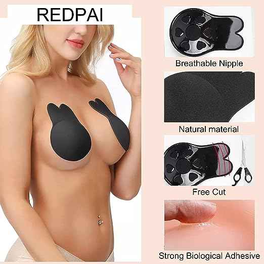 Brachy Black Sticky Adhesive Silicone Invisible Push Up Backless Strapless Nipple Cover Bra