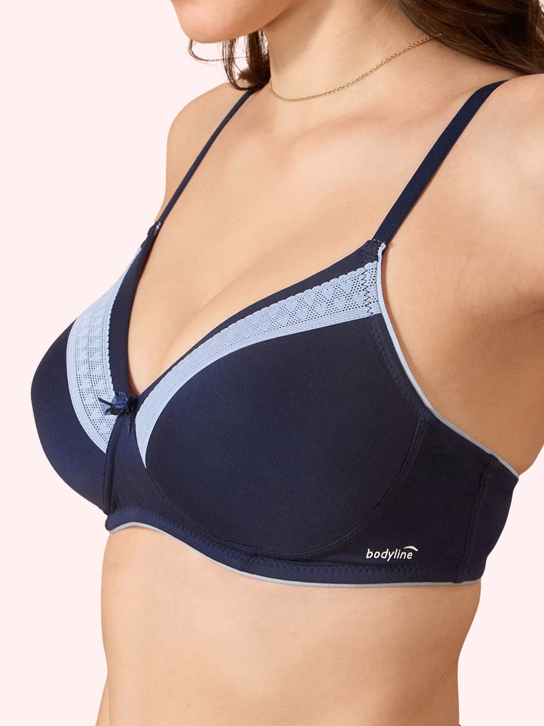 Valentine Cotton Bra – Lightly Padded, Wire-Free, Seamless Full Coverage T-Shirt Bra with Lace Trim