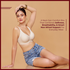 MAROON Skin Seamless Padded Non-Wired Full Coverage T-Shirt Bra for Women