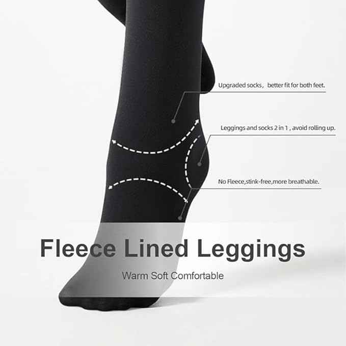 Plus Size Women Black Comfort Fleece Footed Fur Stocking Winter Wear Extra Warm, Woolen High Waisted Lined Thigh Highs