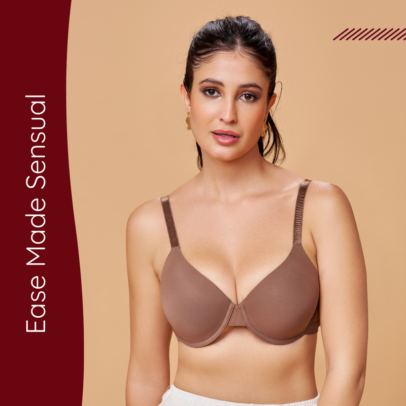 MAROON Brown Seamless Padded Underwired Full Coverage T-Shirt Bra for Women