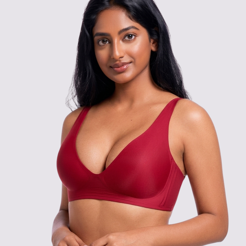 Cleo – Red Wireless Plunge Neck Bra