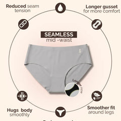 6 Pack - Grey Mid-waist Seamless Underwear