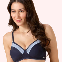 Valentine Cotton Bra – Lightly Padded, Wire-Free, Seamless Full Coverage T-Shirt Bra with Lace Trim