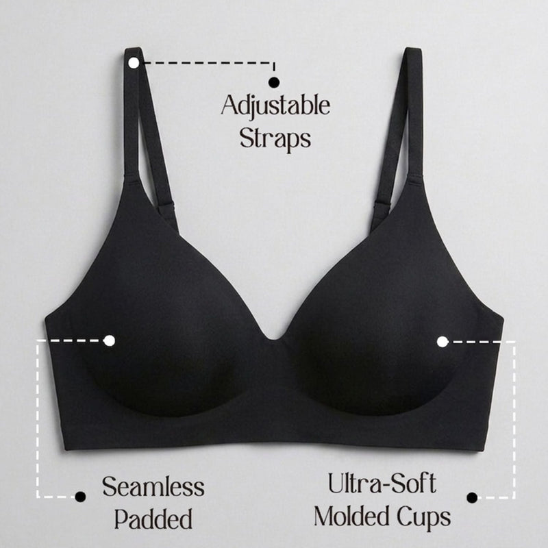 Chelvet Black Seamless Padded Slip-on Bra