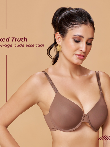 MAROON Brown Seamless Padded Underwired Full Coverage T-Shirt Bra for Women