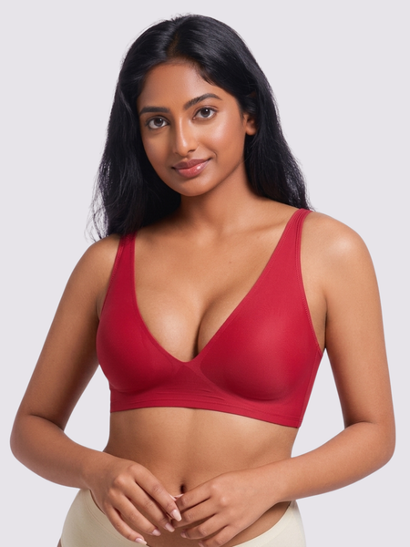 Cleo – Red Wireless Plunge Neck Bra