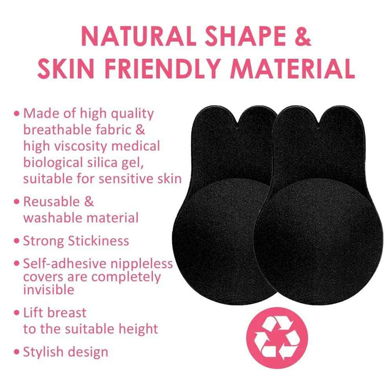 Brachy Black Sticky Adhesive Silicone Invisible Push Up Backless Strapless Nipple Cover Bra