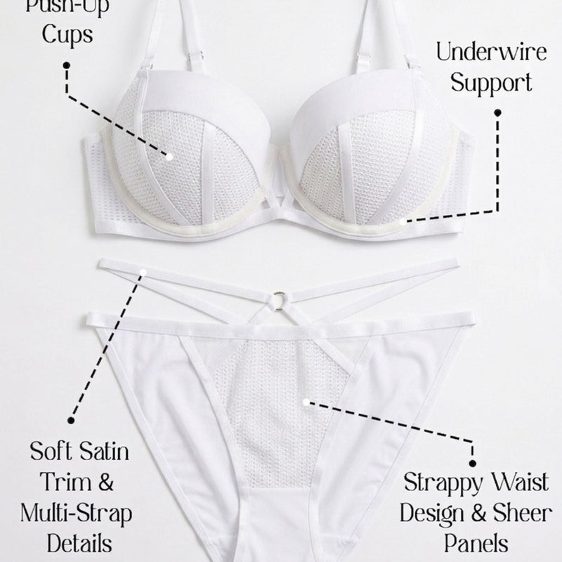 Demi Cup White Padded Underwired Bra & Brief Set