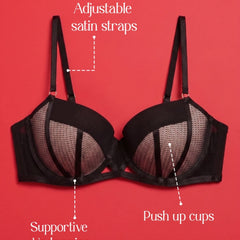 Demi Cup Black Padded Underwired Bra