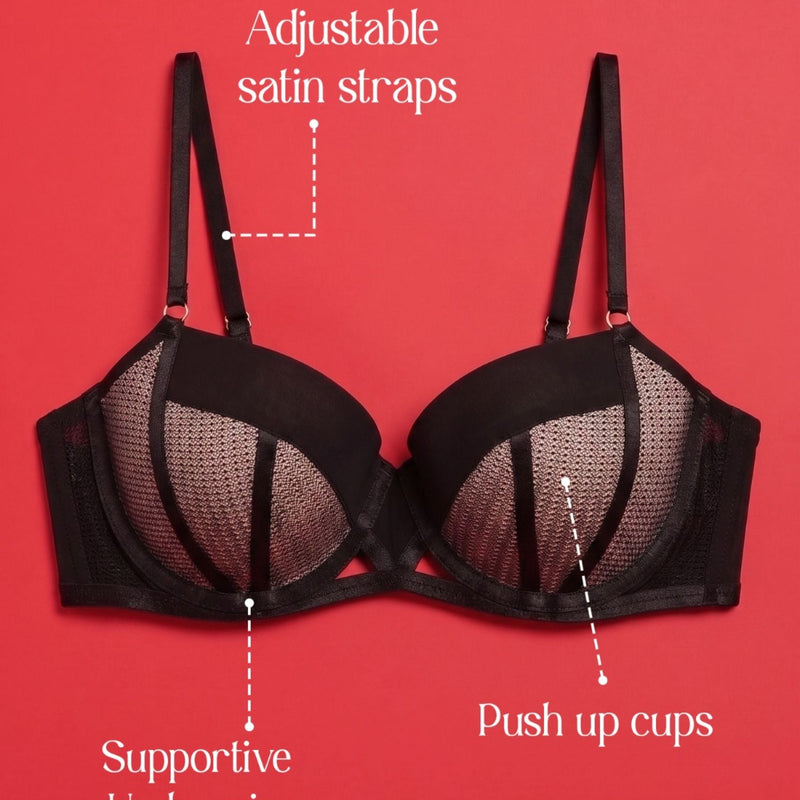 Demi Cup Black Padded Underwired Bra