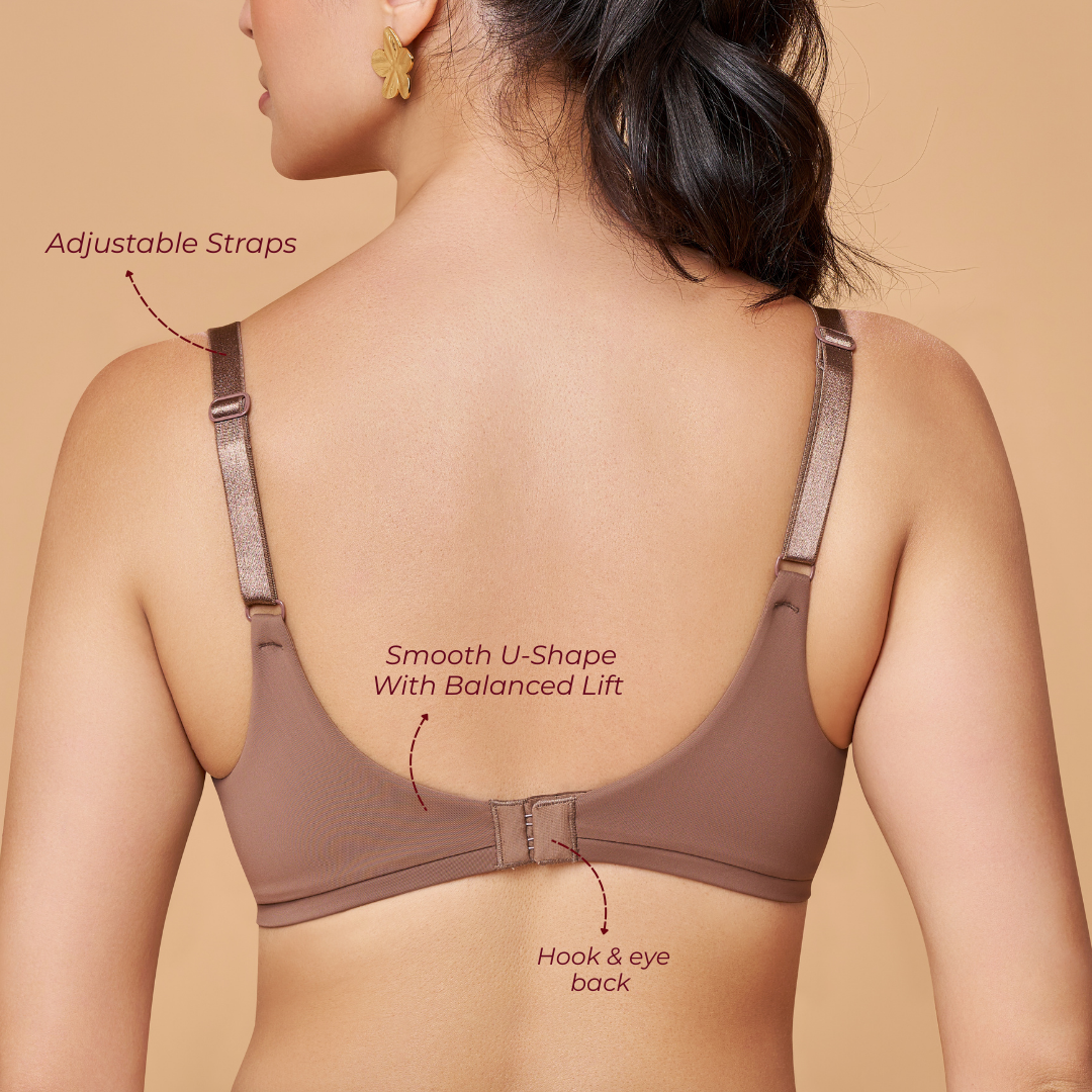 MAROON Brown Seamless Padded Underwired Full Coverage T-Shirt Bra for Women