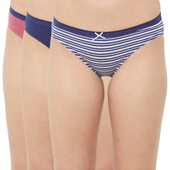 SOIE Woman - Mid Rise Medium Coverage Solid and Printed Cotton Stretch Brief Panty (Pack of 3) - Panty -for Women
