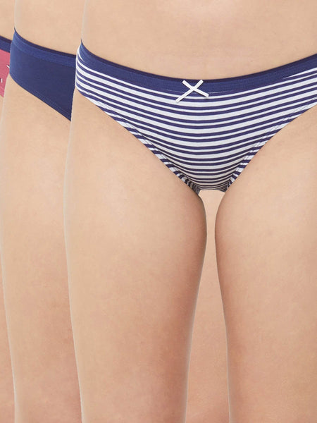 SOIE Woman - Mid Rise Medium Coverage Solid and Printed Cotton Stretch Brief Panty (Pack of 3) - Panty -for Women