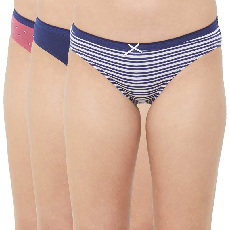 SOIE Woman - Mid Rise Medium Coverage Solid and Printed Cotton Stretch Brief Panty (Pack of 3) - Panty -for Women