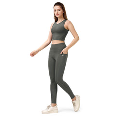 SOIE Woman - Quick-Dry Sleeveless Crop Top & High-Waist Legging Set - Athleisure Set -for Women