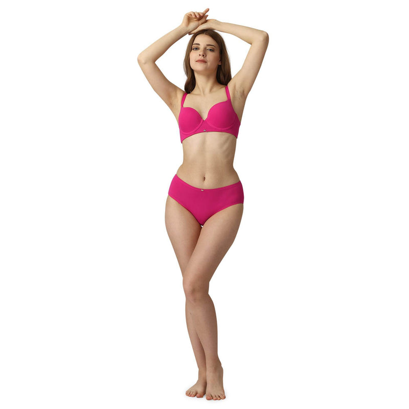 SOIE Woman - Medium Coverage Padded Wired T-shirt Bra with High Rise Full Coverage Brief - -for Women