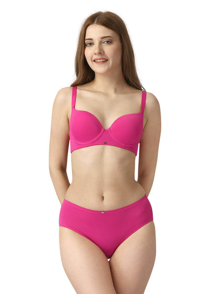 SOIE Woman - Medium Coverage Padded Wired T-shirt Bra with High Rise Full Coverage Brief - -for Women