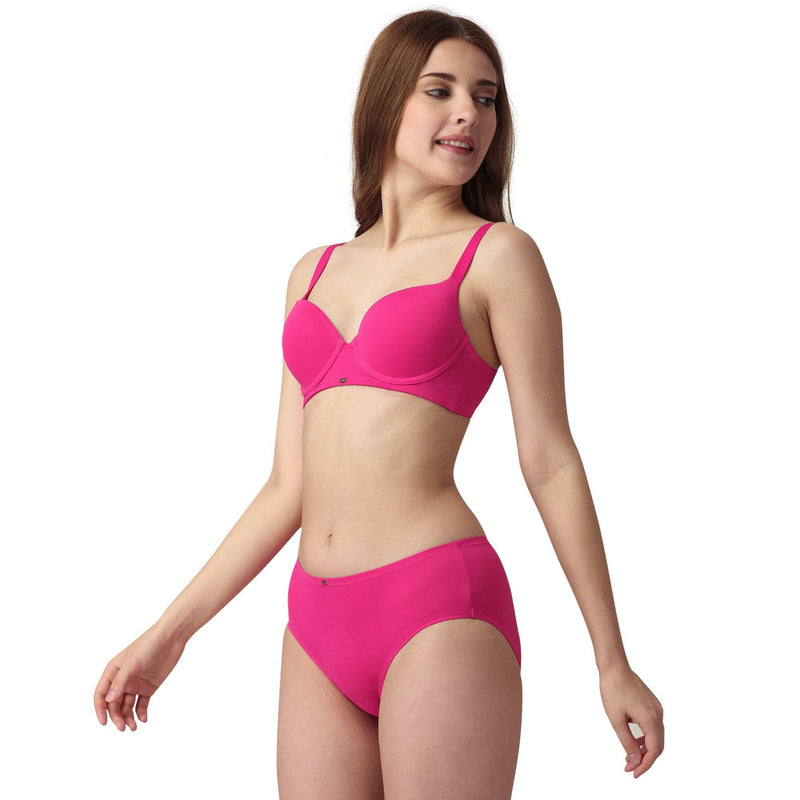 SOIE Woman - Medium Coverage Padded Wired T-shirt Bra with High Rise Full Coverage Brief - -for Women