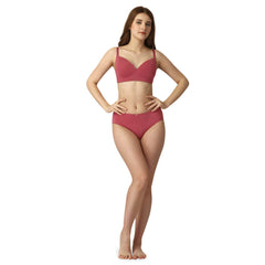 SOIE Woman - Full Coverage Padded Non-Wired T-shirt Bra with High Rise Full Coverage Brief - -for Women