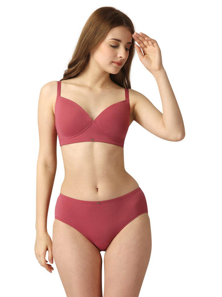 SOIE Woman - Full Coverage Padded Non-Wired T-shirt Bra with High Rise Full Coverage Brief - -for Women