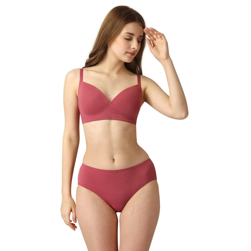 SOIE Woman - Full Coverage Padded Non-Wired T-shirt Bra with High Rise Full Coverage Brief - -for Women