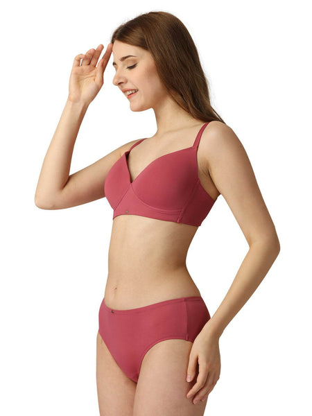SOIE Woman - Full Coverage Padded Non-Wired T-shirt Bra with High Rise Full Coverage Brief - -for Women