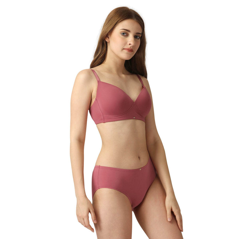 SOIE Woman - Full Coverage Padded Non-Wired T-shirt Bra with High Rise Full Coverage Brief - -for Women