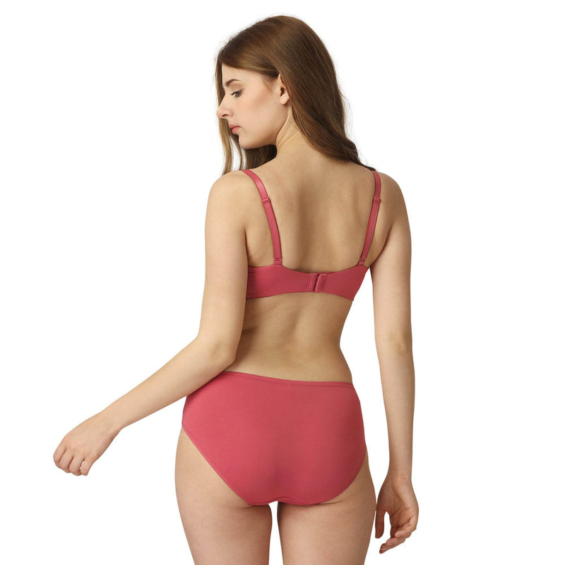 SOIE Woman - Full Coverage Padded Non-Wired T-shirt Bra with High Rise Full Coverage Brief - -for Women