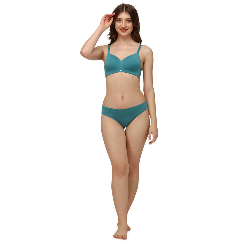 SOIE Woman - Full coverage Padded Non Wired Seamless Bra with Medium Coverage Brief - -for Women