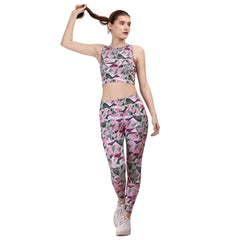 SOIE Woman - Quick-Dry Printed Sleeveless Crop Top & High-Waist Legging Set - Athleisure Set -for Women
