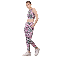 SOIE Woman - Quick-Dry Printed Sleeveless Crop Top & High-Waist Legging Set - Athleisure Set -for Women
