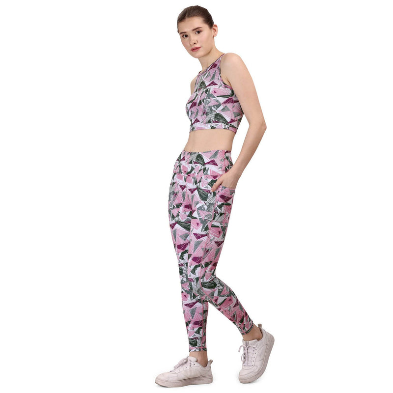 SOIE Woman - Quick-Dry Printed Sleeveless Crop Top & High-Waist Legging Set - Athleisure Set -for Women