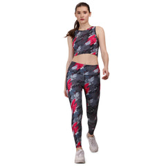 SOIE Woman - Quick-Dry Printed Sleeveless Crop Top & High-Waist Legging Set - Athleisure Set -for Women