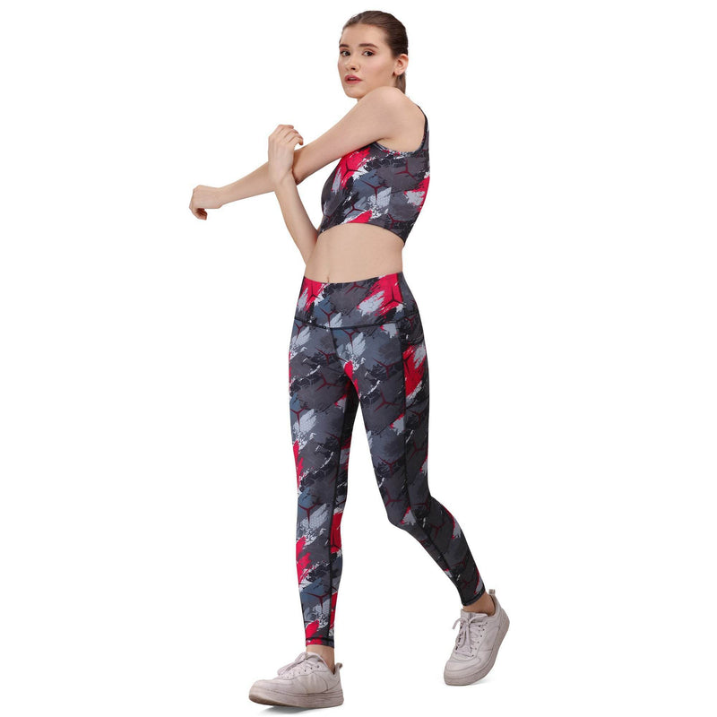SOIE Woman - Quick-Dry Printed Sleeveless Crop Top & High-Waist Legging Set - Athleisure Set -for Women