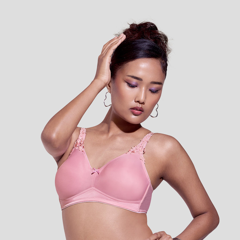 MAROON Quite Bloom Find My Skin Tone Seamless Non-Padded T-Shirt Elevated Coverage Graceful minimizer Structured Shoulder Women Everyday Bra - Strawberry