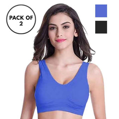 Pack Of 2 Womens Fashion Sports Bra | Seamless, Padded, Non-Wired Gym & Yoga Bra | High Support, Comfortable Everyday Bralette