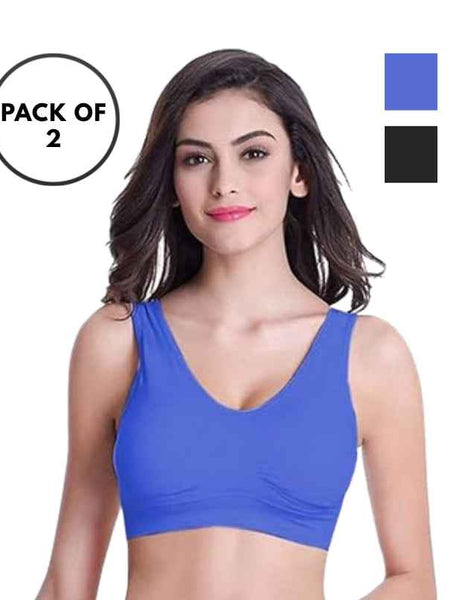 Pack Of 2 Womens Fashion Sports Bra | Seamless, Padded, Non-Wired Gym & Yoga Bra | High Support, Comfortable Everyday Bralette