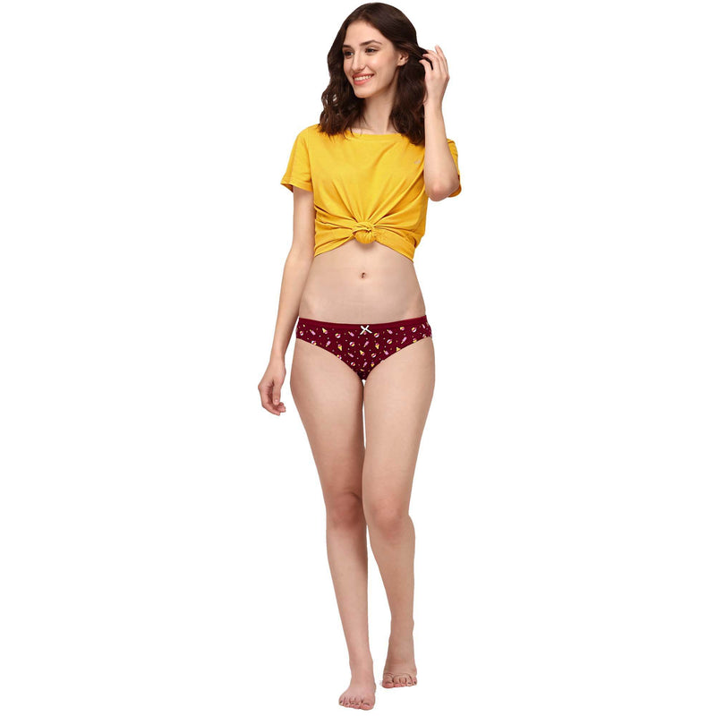SOIE Woman - Mid Rise Medium Coverage Solid and Printed Cotton Stretch Brief Panty (Pack of 6) - Panty -for Women