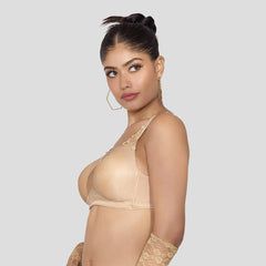 MAROON Quite Bloom Find My Skin Tone Seamless Non-Padded T-Shirt Elevated Coverage Graceful minimizer Structured Shoulder Women Everyday Bra - Caramel