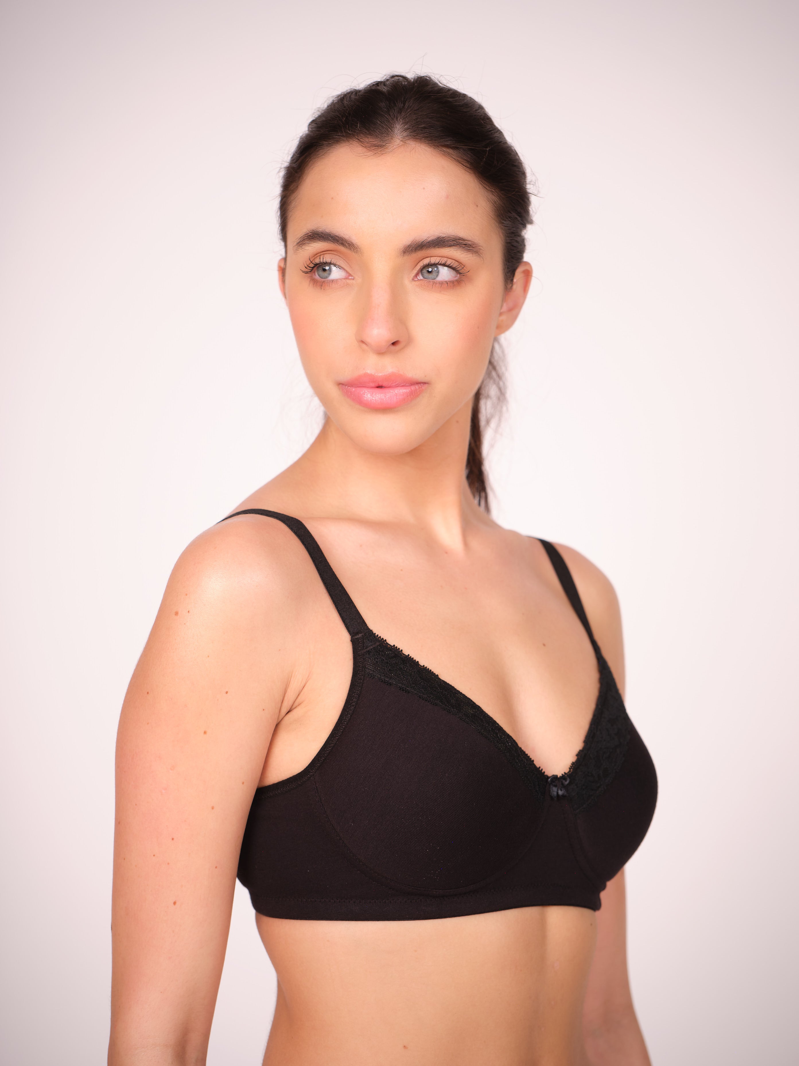 Munns & Mars Pack of 2 Cotton Lightly Padded T-Shirt Bra Dark Purple and Black