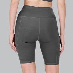 SOIE Woman - High Waist Knee Length Solid Sports Shorts With Pocket - Athleisure Shorts -for Women