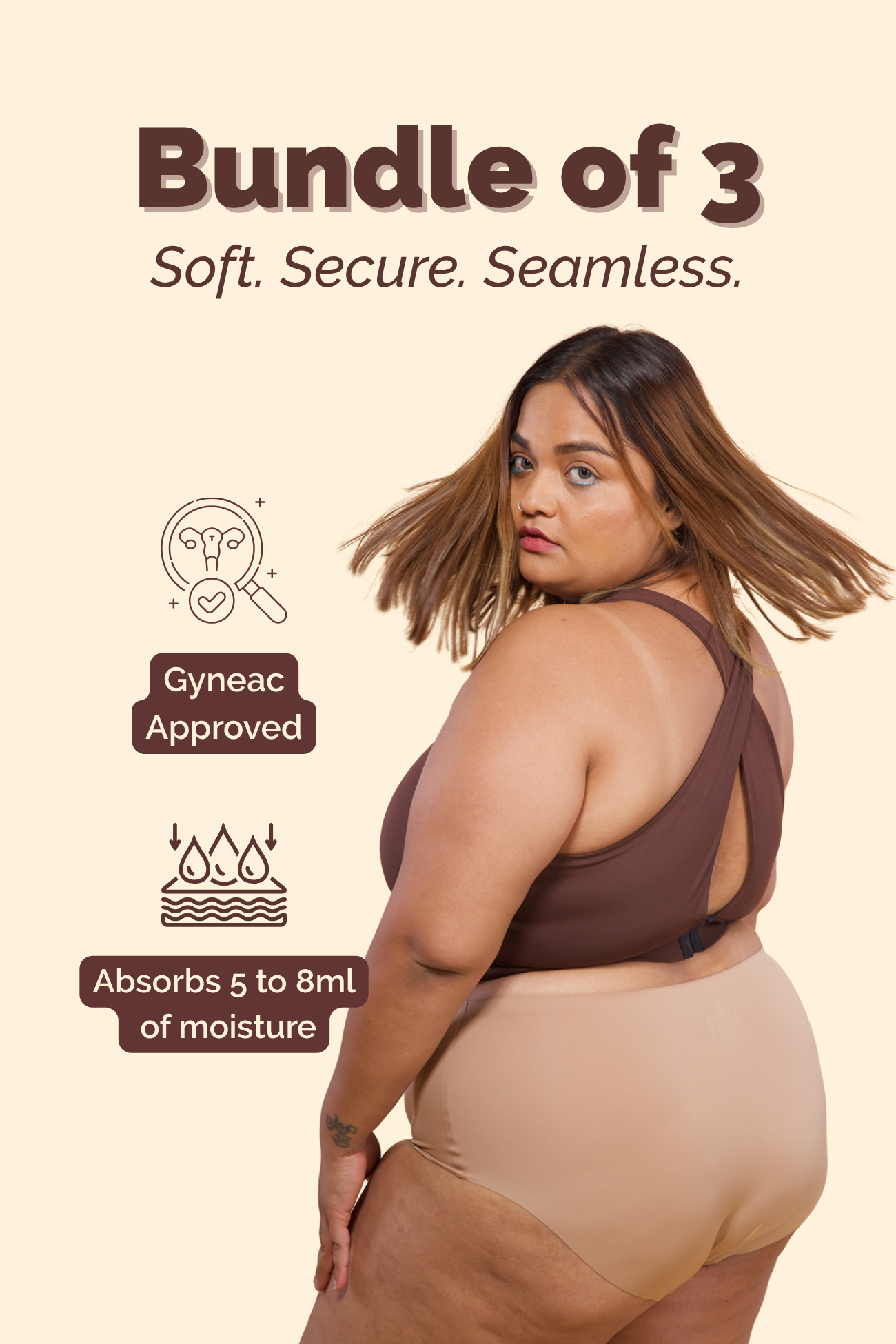 Dune Beige | Seamless Underwear for Women | Gyneac Approved Bundle of 3 | Tilt Intimates